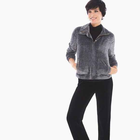 NWT Chico's Zenergy Velour Jaspe Bomber Jacket 0 (Small) Grey Zip Pockets $109 - Picture 1 of 8